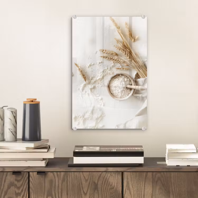 Glas schilderij - Bloem - Hout - Tarwe — 2