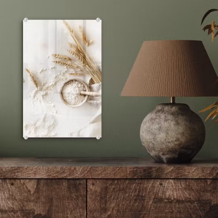 Glas schilderij - Bloem - Hout - Tarwe — 4
