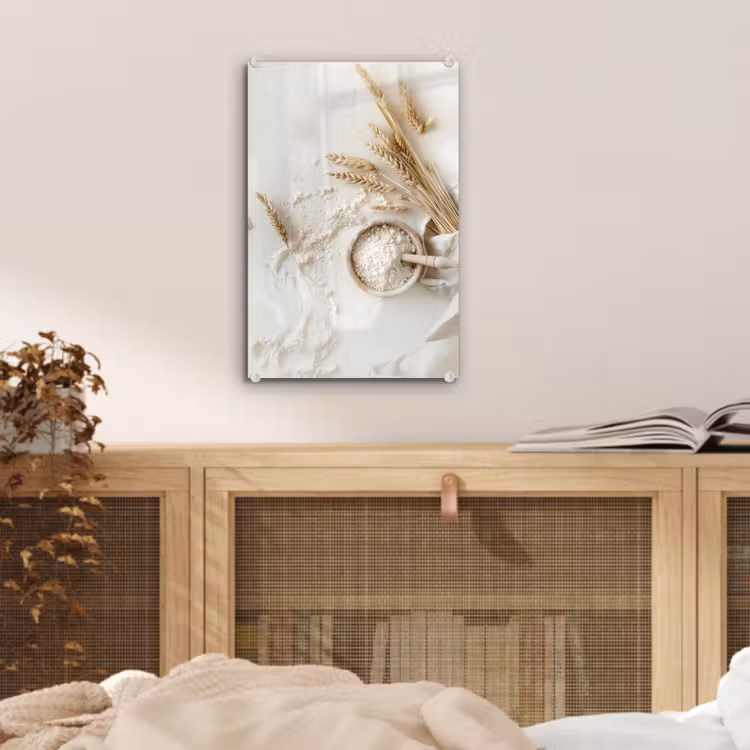 Glas schilderij - Bloem - Hout - Tarwe — 5