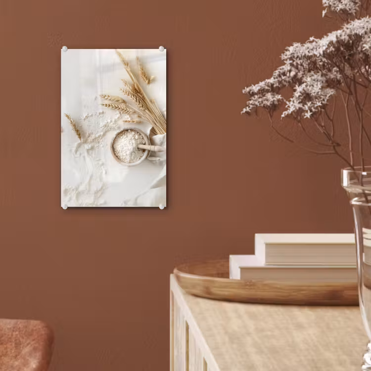 Glas schilderij - Bloem - Hout - Tarwe — 6