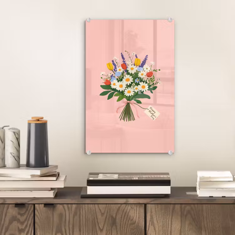 Glas schilderij - Bloemen - Lint - Kaartje — 2