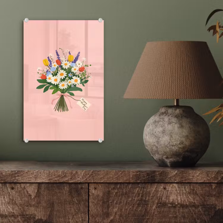 Glas schilderij - Bloemen - Lint - Kaartje — 4