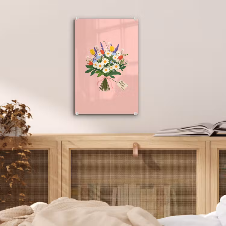 Glas schilderij - Bloemen - Lint - Kaartje — 5