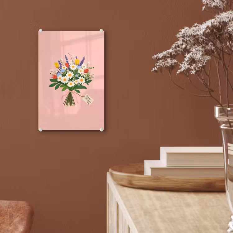 Glas schilderij - Bloemen - Lint - Kaartje — 6