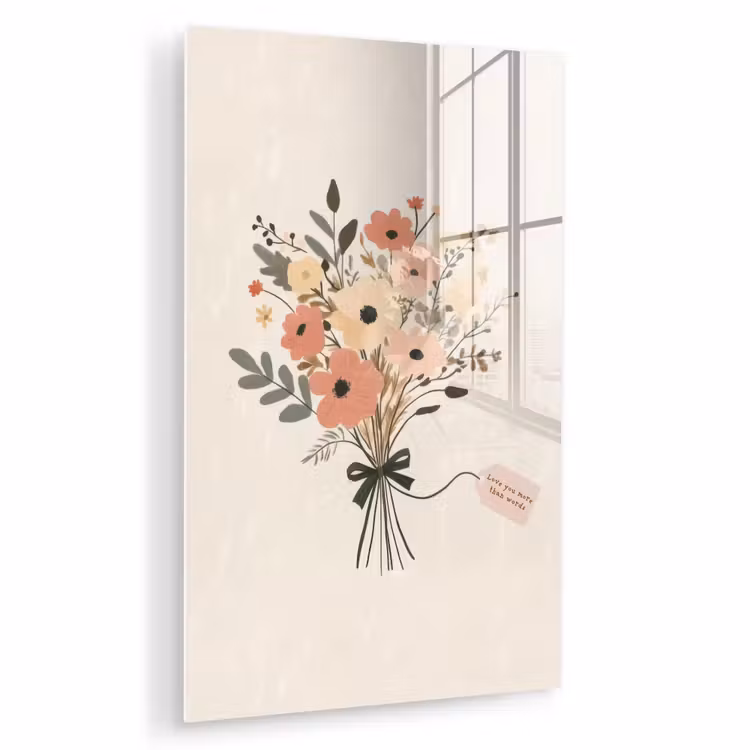 Glas schilderij - Bloemen - Quote - Beige - Lint — 1