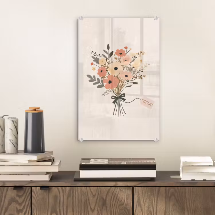 Glas schilderij - Bloemen - Quote - Beige - Lint — 2