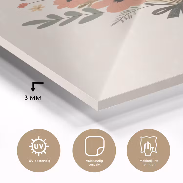 Glas schilderij - Bloemen - Quote - Beige - Lint — 3