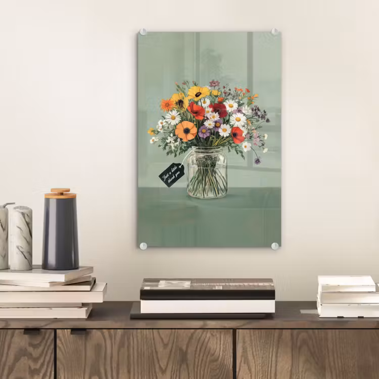 Glas schilderij - Bloemen - Vaas - Kaartje — 2