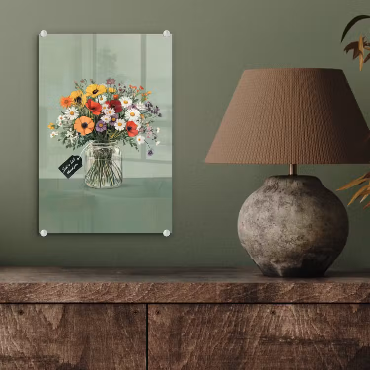 Glas schilderij - Bloemen - Vaas - Kaartje — 4