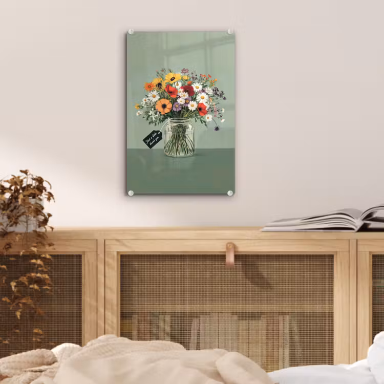 Glas schilderij - Bloemen - Vaas - Kaartje — 5