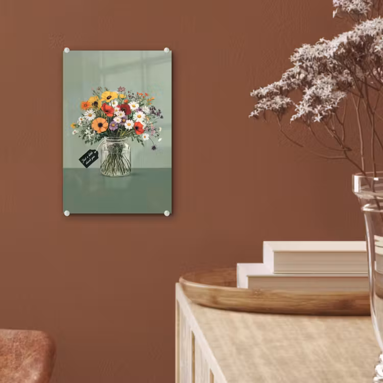 Glas schilderij - Bloemen - Vaas - Kaartje — 6