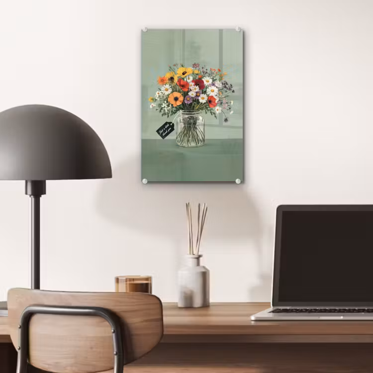 Glas schilderij - Bloemen - Vaas - Kaartje — 7