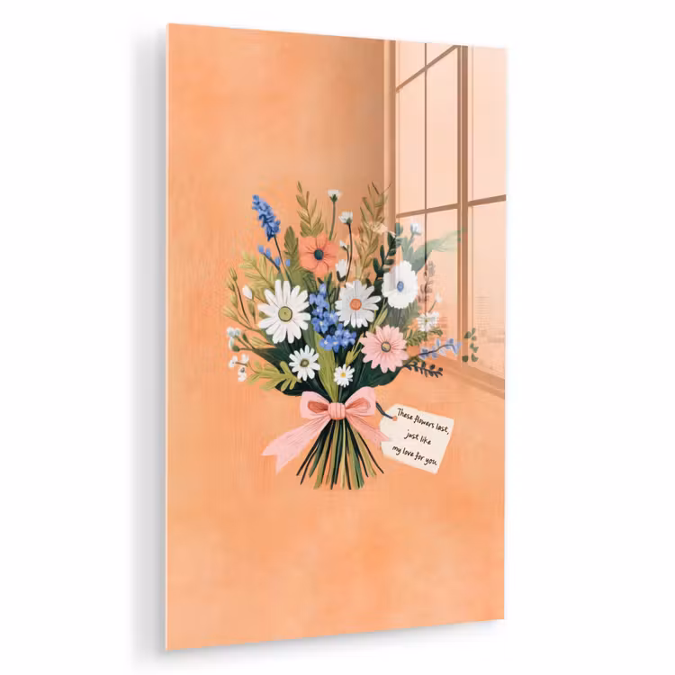 Glas schilderij - Boeket - Strikje - Quote — 1
