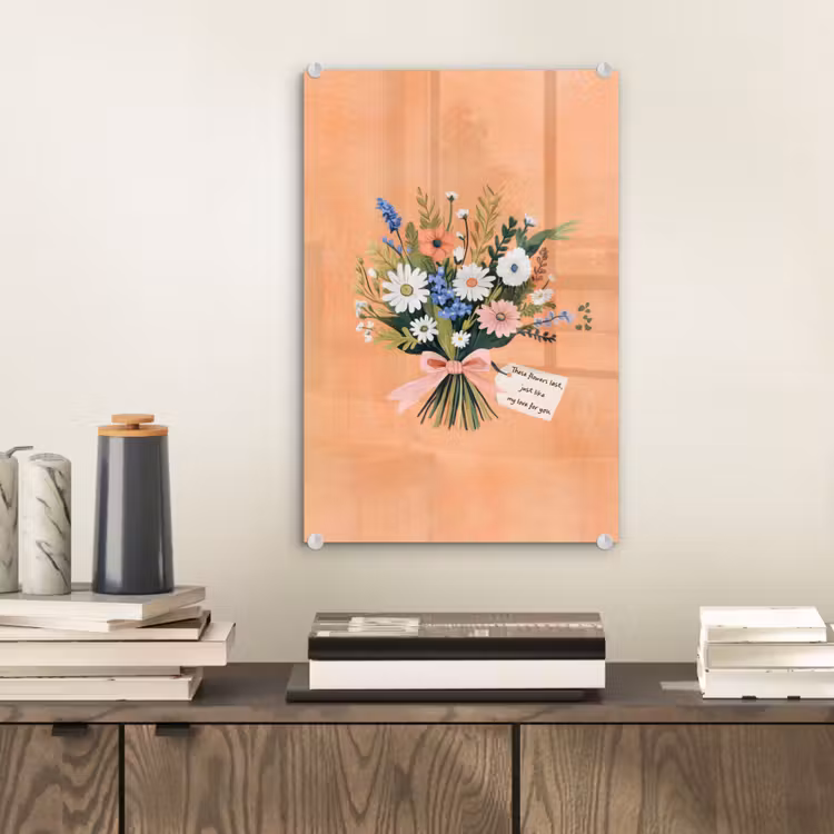 Glas schilderij - Boeket - Strikje - Quote — 2