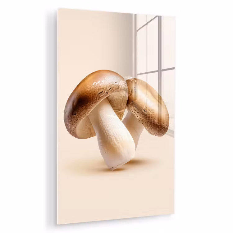 Glas schilderij - Champignons - Zacht - Beige — 1
