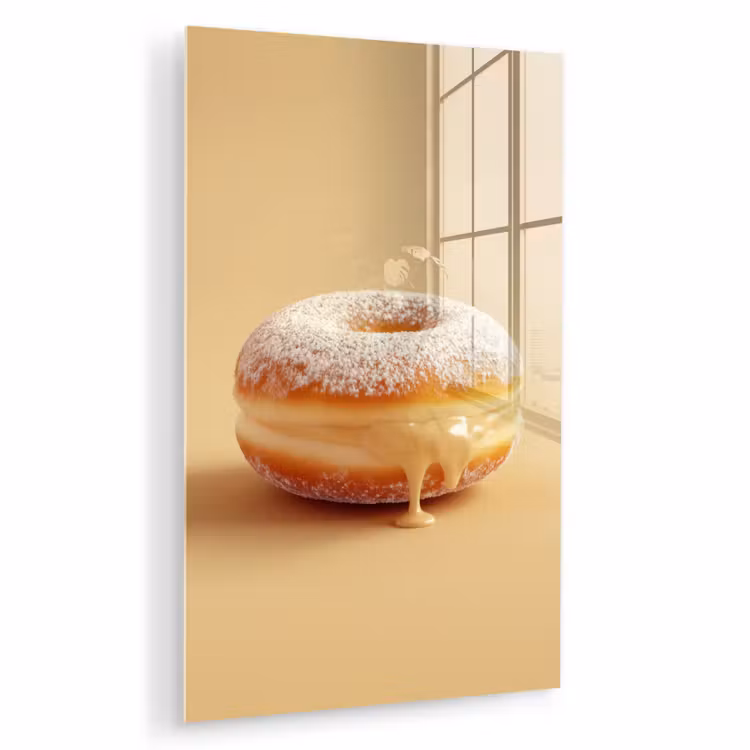 Glas schilderij - Donut - Romig - Poedersuiker - Beige — 1