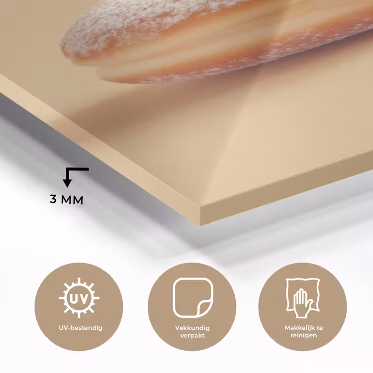 Glas schilderij - Donut - Romig - Poedersuiker - Beige — 3