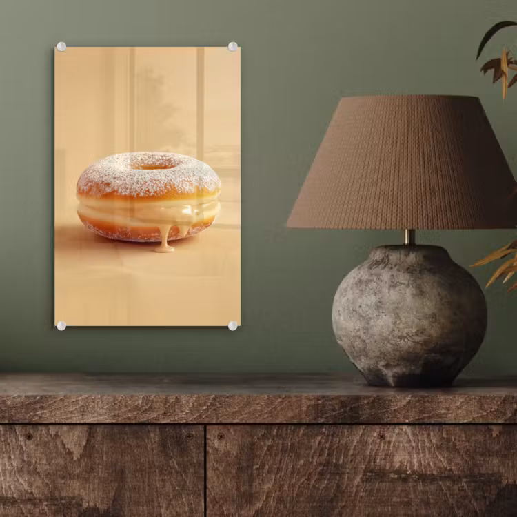 Glas schilderij - Donut - Romig - Poedersuiker - Beige — 4