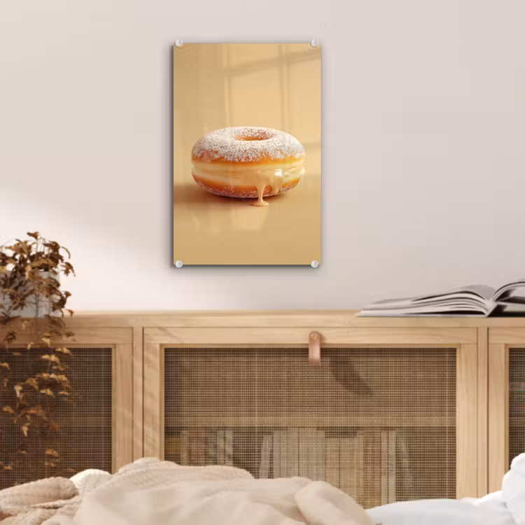 Glas schilderij - Donut - Romig - Poedersuiker - Beige — 5