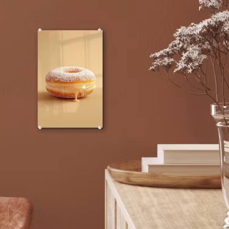 Glas schilderij - Donut - Romig - Poedersuiker - Beige — 6