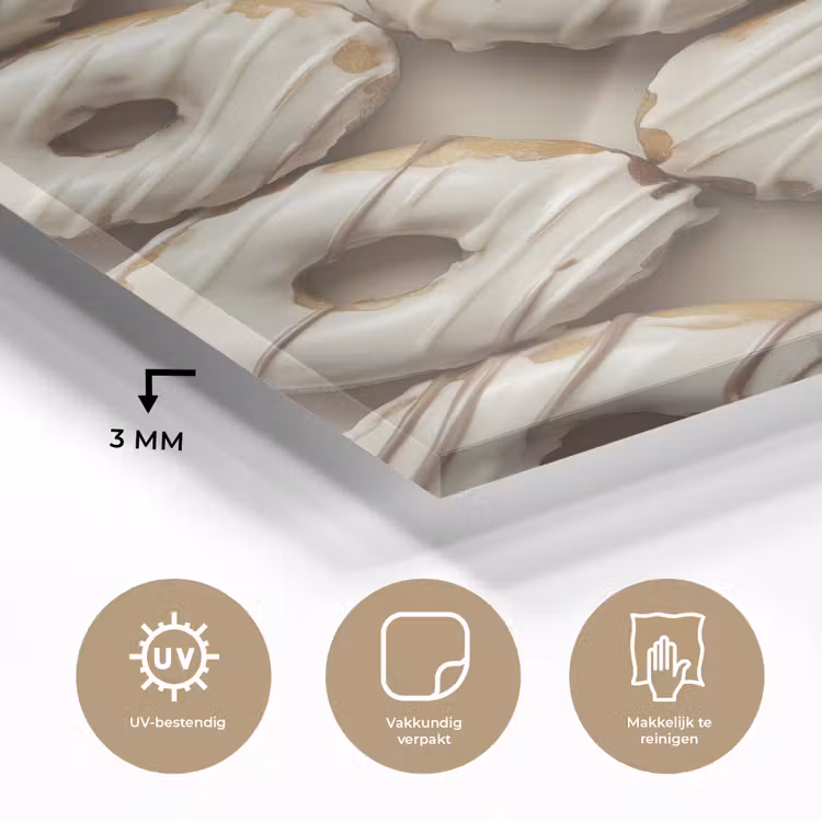 Glas schilderij - Donuts - Chocolade - Wit - Beige — 3