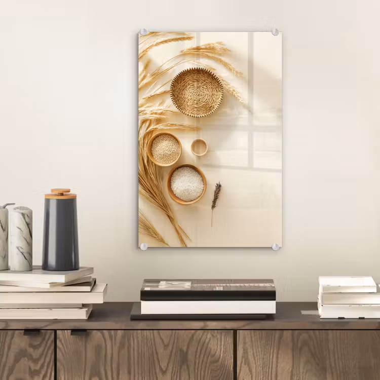 Glas schilderij - Granen - Hout - Kom - Beige — 2