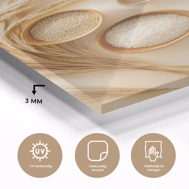 Glas schilderij - Granen - Hout - Kom - Beige — 3
