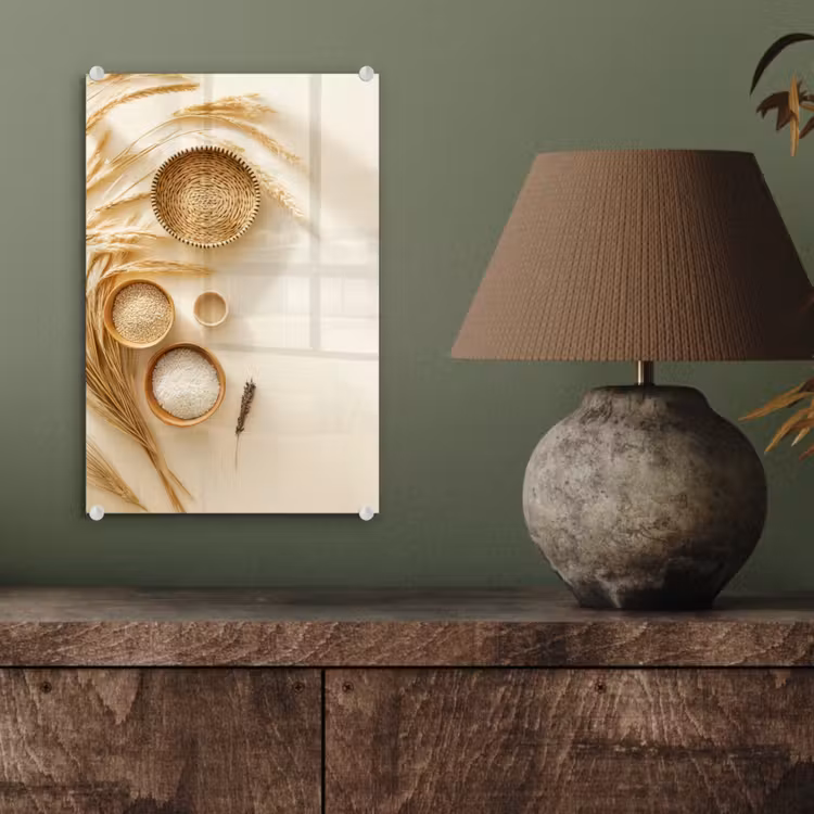 Glas schilderij - Granen - Hout - Kom - Beige — 4
