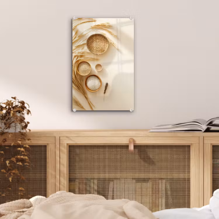 Glas schilderij - Granen - Hout - Kom - Beige — 5