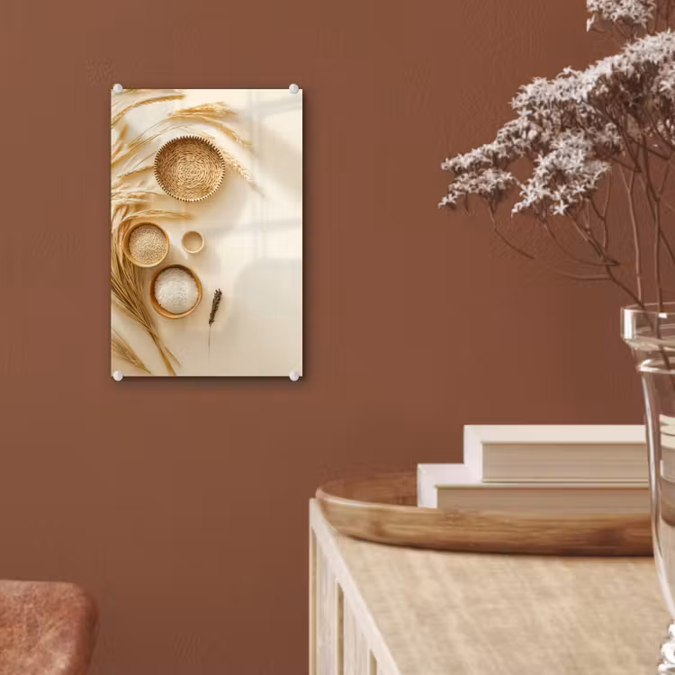 Glas schilderij - Granen - Hout - Kom - Beige — 6