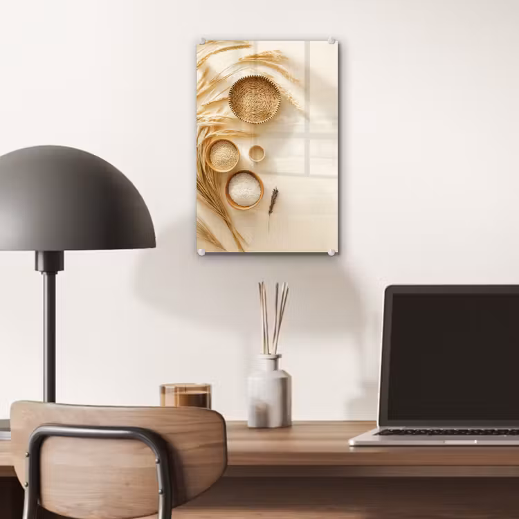 Glas schilderij - Granen - Hout - Kom - Beige — 7