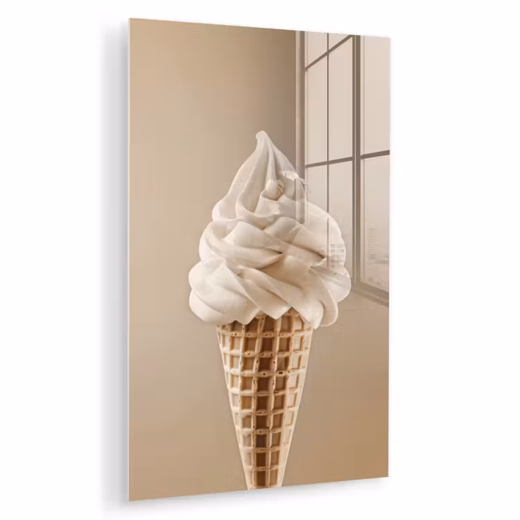 Glas schilderij - IJs - Softijs - Romig - Hoorntje - Beige — 1