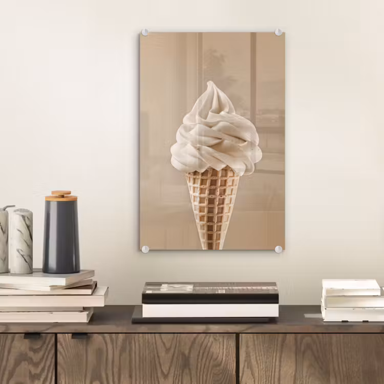 Glas schilderij - IJs - Softijs - Romig - Hoorntje - Beige — 2