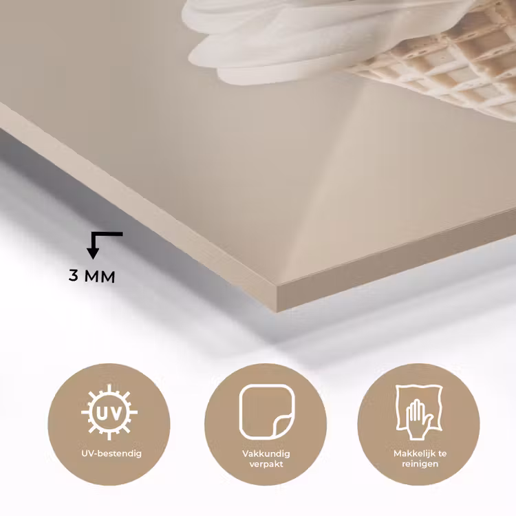 Glas schilderij - IJs - Softijs - Romig - Hoorntje - Beige — 3