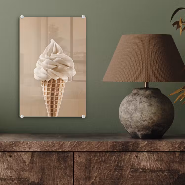 Glas schilderij - IJs - Softijs - Romig - Hoorntje - Beige — 4