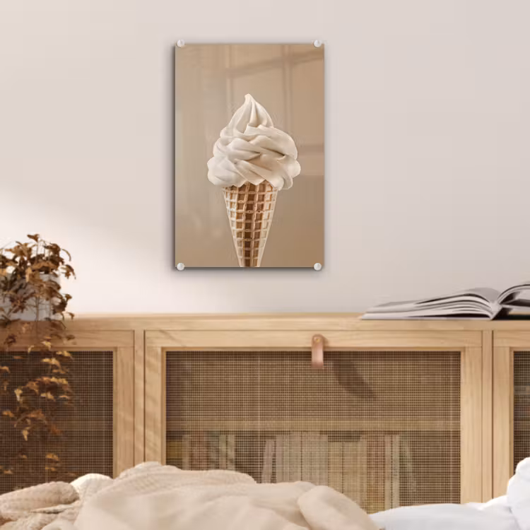Glas schilderij - IJs - Softijs - Romig - Hoorntje - Beige — 5