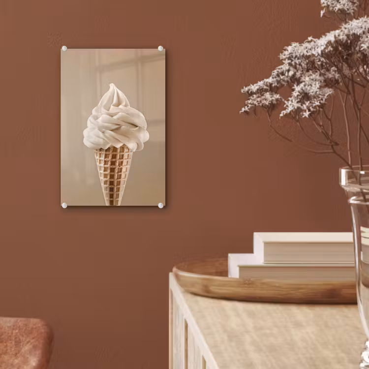 Glas schilderij - IJs - Softijs - Romig - Hoorntje - Beige — 6