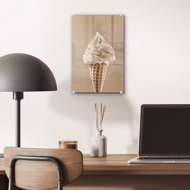 Glas schilderij - IJs - Softijs - Romig - Hoorntje - Beige — 7