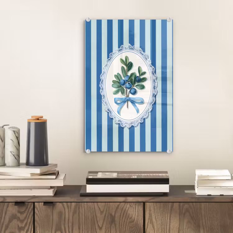 Glas schilderij - Illustratie - Bessen - Blauw - Strepen — 2
