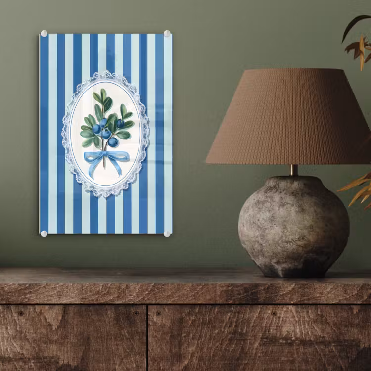 Glas schilderij - Illustratie - Bessen - Blauw - Strepen — 4