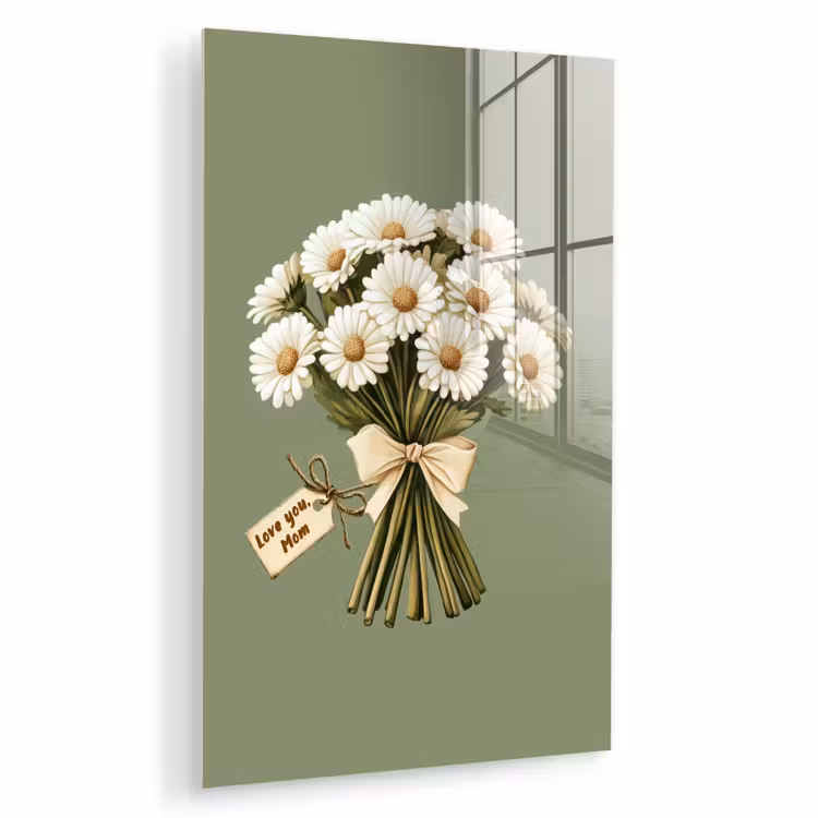 Glas schilderij - Lint - Boeket - Groen - Quote — 1