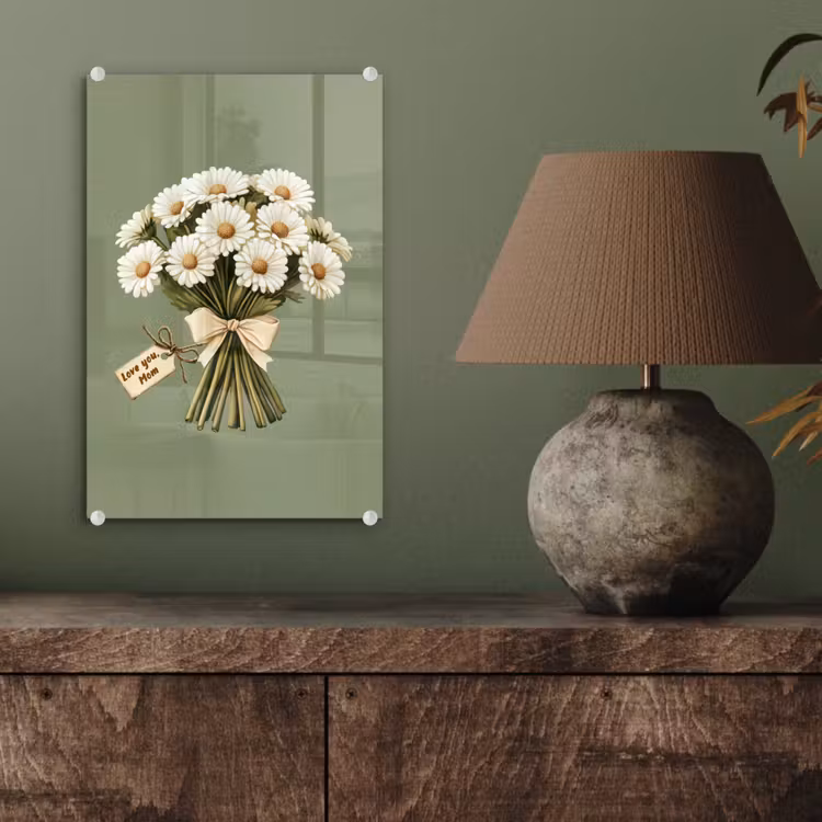 Glas schilderij - Lint - Boeket - Groen - Quote — 4