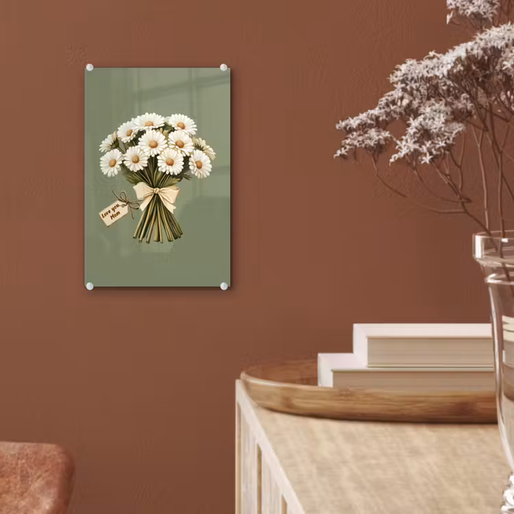 Glas schilderij - Lint - Boeket - Groen - Quote — 6