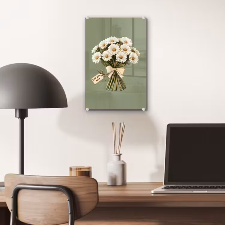 Glas schilderij - Lint - Boeket - Groen - Quote — 7