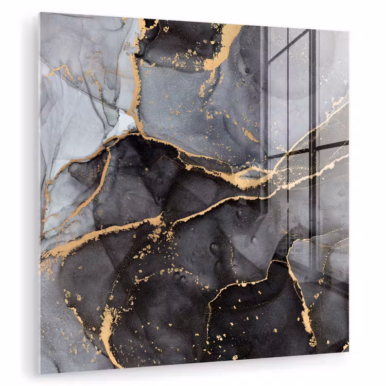 Glas schilderij - Marmer - Abstract - Goud - Grijs — 1
