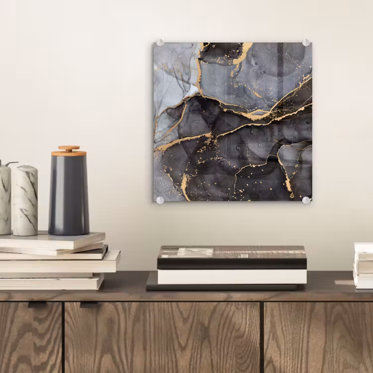 Glas schilderij - Marmer - Abstract - Goud - Grijs — 2
