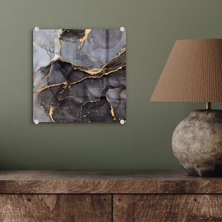 Glas schilderij - Marmer - Abstract - Goud - Grijs — 4