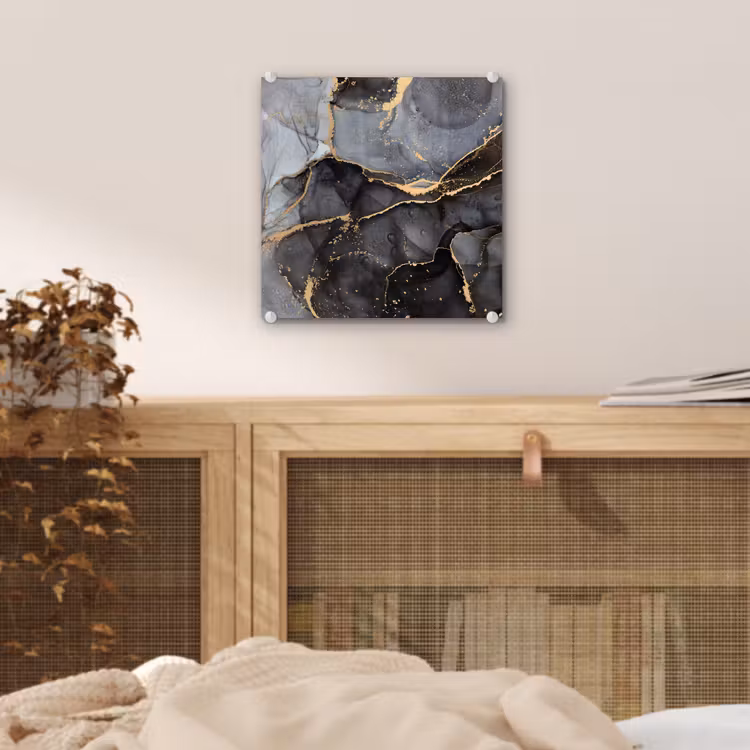 Glas schilderij - Marmer - Abstract - Goud - Grijs — 5