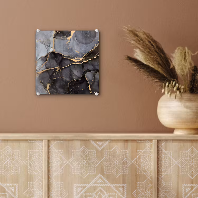 Glas schilderij - Marmer - Abstract - Goud - Grijs — 6