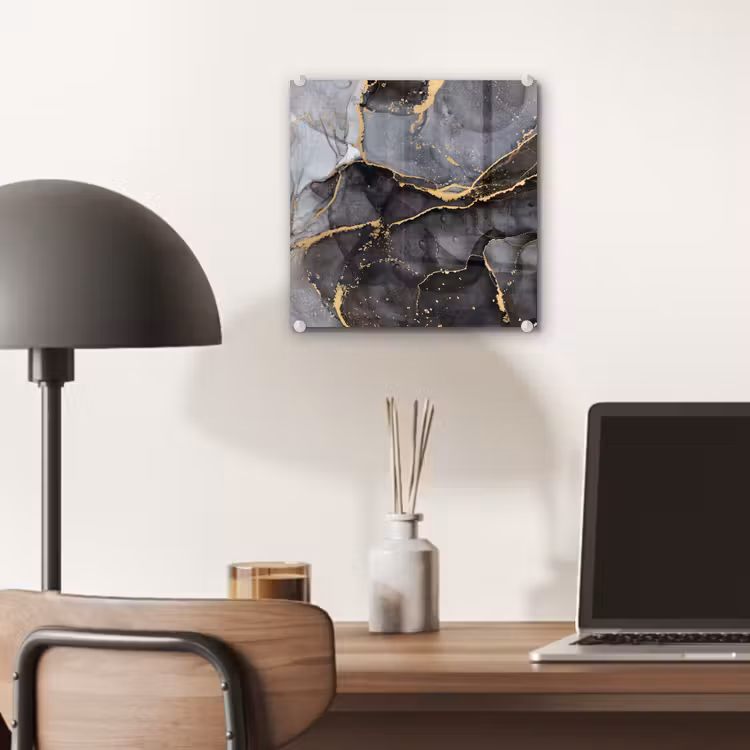Glas schilderij - Marmer - Abstract - Goud - Grijs — 7